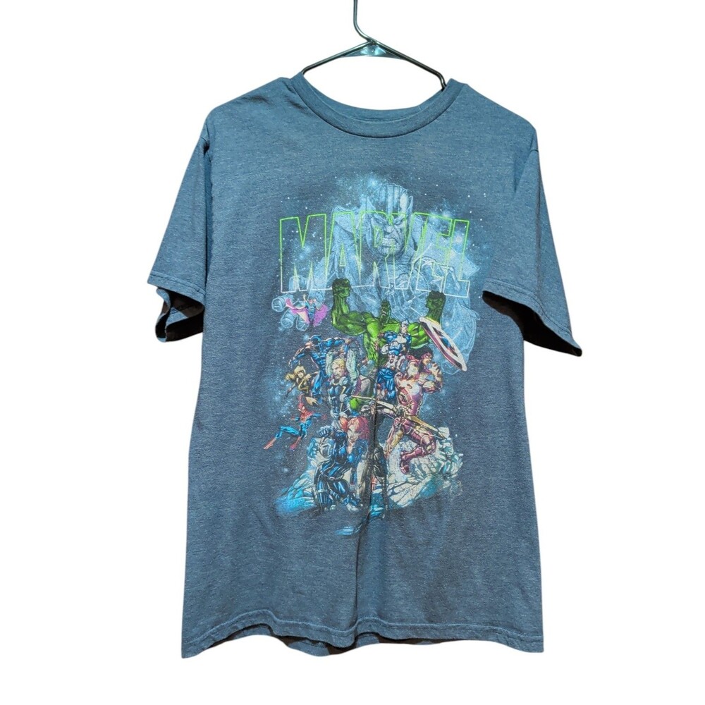 VTG Marvel Comics Thanos Hulk Thor Black Panther Blue T-Shirt Men's size Lg 2010